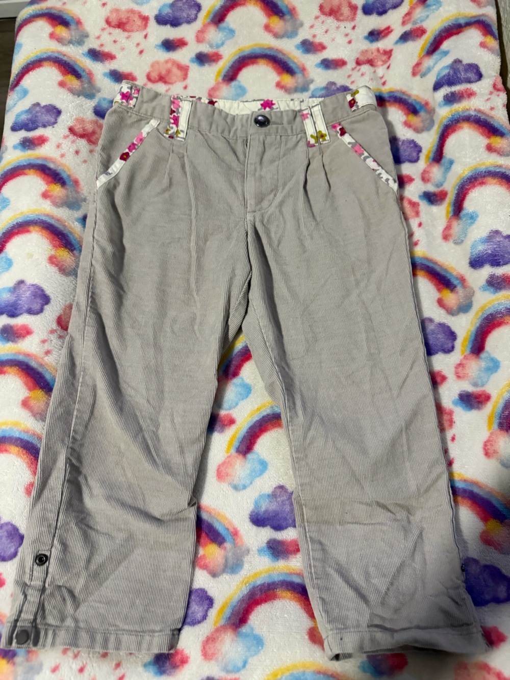 OshKosh B'gosh Light Gray Corduroy Joggers with Floral Trim y2k toddler